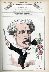 Portrait of Olivier Metra (1830-1889), French actor, popular composer. Cartoon by Gill, in Les Homme d