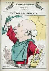Portrait of Théodore de Banville (1823-1891), a French poet and one of the leaders of the Parnassian school. Cartoon by Gill, Paris.