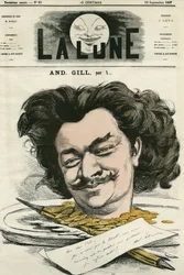 Self-portrait of Louis-Alexandre Gosset de Guines dit Andre Gill, French cartoonist. Cartoon by Gill, in 