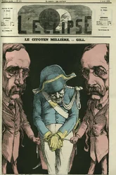 The citizen Milliere in reference to Alexandre Dumas, Gill represents him with his hands. Cover in L
