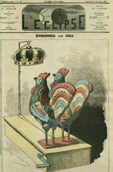The two roosters are crowned. Cover of "L