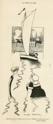 Illustration of Andre Helle (1875-1945) in Le Rire, 03/09/10 - La peche au Mari - Leisure, Love, Maritime Marine Marine Seaside, Obeite, Yachting