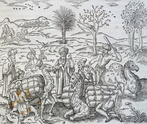 Arab merchants in Syria, engraving from Universal Cosmology, by Andre Thevet