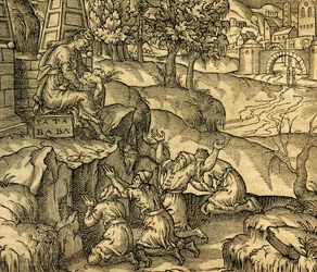 Faithful Worshiping Goddess Tata Baba in Muscovy Region, Engraving from Cosmographie Universelle, by Andre