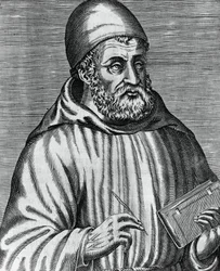 Portrait of John Duns, commonly called Duns Scotus (1265 or 1266-1308), Scottish philosopher and theologian, engraving by Andre Thevet (1504-1592) from Les vrais pourtraits et vies des hommes illustres grecz, latins et payens