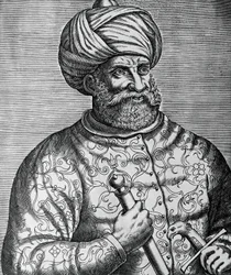 Portrait of Khayr al-Din, known as Barbarossa, Turkish corsair and admiral, engraving by Andre Thevet