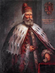 Portrait of Doge Sebastiano Venier (1496-1578), condottiere. He led the Venetian fleet with Francesco Duodo during the Battle of Lepanto in 1571. Painting by Andrea de Michieli, known as il Vicentino (ca. 1539-1617), Venice, Museo Correr