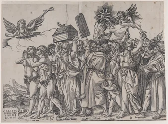 Section A: An Angel Holding a Cross at Upper Left, Adam and Eve Below, from The Triumph of...
