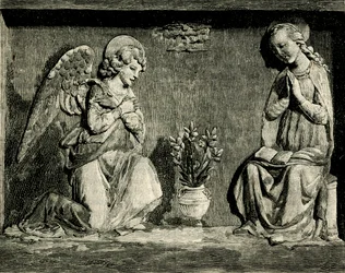 Annunciation, woodcut from Le cento citta d