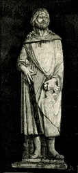 Julian the Hospitaller, Statue by Andrea Della Robbia (1435-1525 or 1528), Oratory of the Madonna del Buon Consiglio, Prato, Tuscany, Italy, Woodcut from Le Cento Citta d