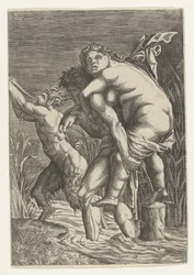 Man Carrying Woman on His Back and a Satyr