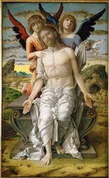 Christ as the Suffering Redeemer, Seated on a Sarcophagus, Supported by Two Angels