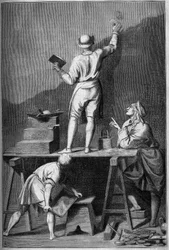 Preparation of the plaster for a fresco painting (affresco). Drawing by Chevignard after Andrea Pozzo