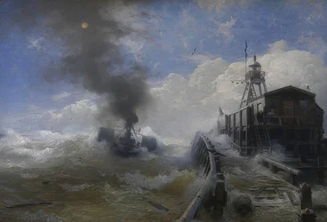 A Tugboat Leaving the Port of Ostend at High Tide. 1878