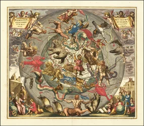 1708 Celestial Chart - Haemisphaerii Borealis Coeli et Terrae Sphaeri Cascenographia
