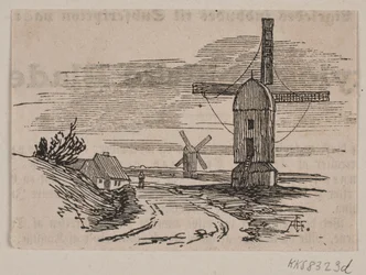 Two Windmills by a Road