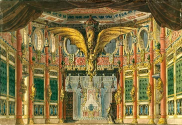 Stage design for the opera The Bronze Horse by D. Auber