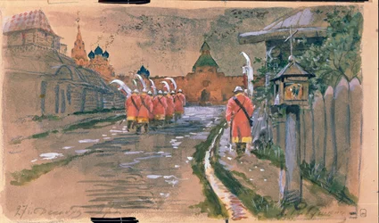 Patrol of Strelets at the Ilyinsky Gate in Old Moscow
