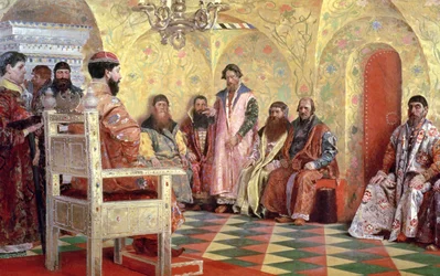 Tsar Mikhail Fyodorovich with Boyars Sitting in His Room