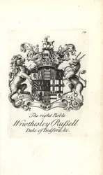 Coat of arms and crest of the right noble Wriothesley Russell, 3rd Duke of Bedford