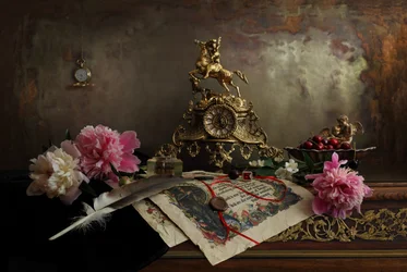 Golden Clock Peony Still Life