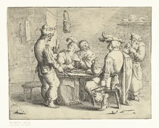 Three Peasants and a Woman at a Table in a Brothel