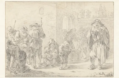 Distribution of Food to Pilgrims and Beggars at a Monastery Gate