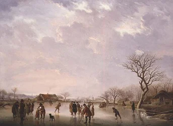 Winter Scene with Hockey Players and Other Figures