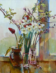 Spring Flowers By Window