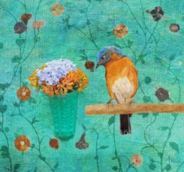 Bluebird and Flowers