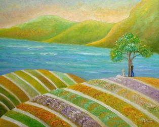 Colorful Lakeside Fields
