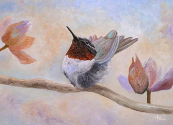 Hummingbird Among Blossoms