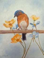 Spring Bluebird and Flowers