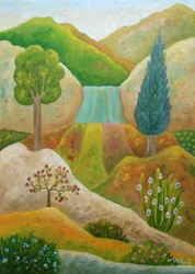 Tranquil Hillside Waterfall