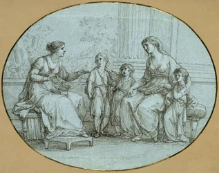 Cornelia, Mother of the Gracchi, Sits (Right) Opposite a Wealthy Roman Woman, Showing Her Her Three Children as Her Most Precious Possession