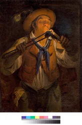 A peasant lights a candle with a burning coal