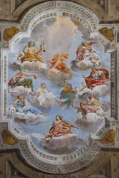 Ceiling of the hall with the Bologna Quarters, Hall of the Guards, Este Ducal Palace, Sassuolo, Italy