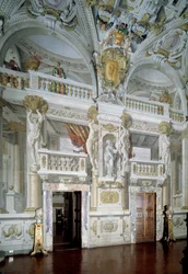 Internal view of an official meeting room decorated with frescoes by Angelo Michele Colonna and Agostino Mitelli