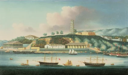 View of Whampoa Reach, with an English Barque, an American Ship and Sailing Boats
