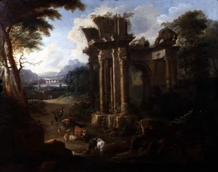 Classical Landscape with a Cowherd Watering his Cattle