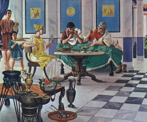 Wealthy Roman family, enjoying a meal