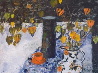 Chinese Lanterns in a Black Jug
