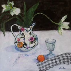 Still Life with White Tulips and a Glass