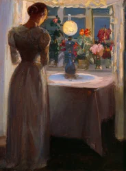 Young Girl in Front of a Lamp