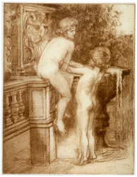 Two Boys at a Water Fountain, c. 1864-1930