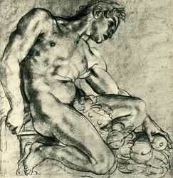 A Seated Ignudo with a Garland, 1598-1599