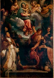 Madonna in glory with the child and six saints
