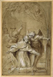 St Gregory attended by angels praying for souls in Purgatory