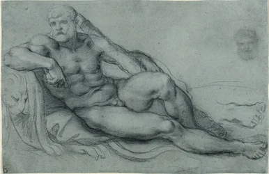 Study of Hercules Resting, with Separate Studies of His Head and Foot (recto); Rectangular grid design (verso)