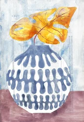 Blue Vase Golden Leaf